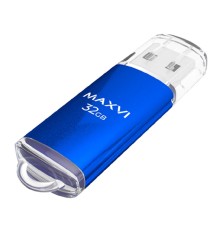 Maxvi USB Drive 32GB MP blue, монолит с колпачком, металл + ABS пластик, USB 2.0