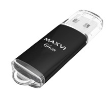Maxvi USB Drive 64GB MP black, монолит с колпачком, металл + ABS пластик, USB 2.0
