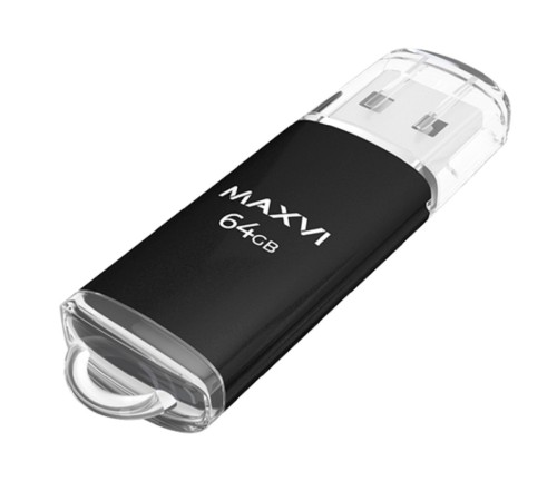 Maxvi USB Drive 64GB MP black, монолит с колпачком, металл + ABS пластик, USB 2.0 Maxvi USB Drive 64GB MP black, монолит с колпачком, металл + ABS пластик, USB 2.0