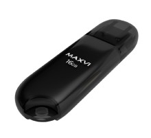 Maxvi USB Drive 16GB P1 black, монолит с колпачком, ABS пластик, USB 2.0