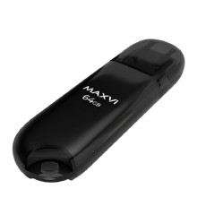 Maxvi USB Drive 64GB P1 black, монолит с колпачком, ABS пластик, USB 2.0