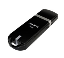 Maxvi USB Drive 16GB P3 black, монолит с колпачком, ABS пластик, USB 2.0
