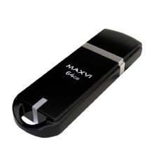 Maxvi USB Drive 64GB P3 black, монолит с колпачком, ABS пластик, USB 2.0