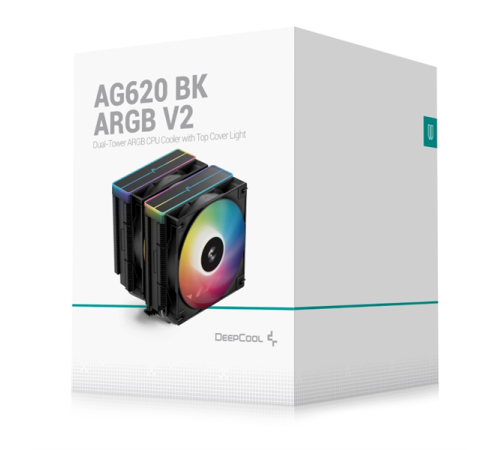 Кулер для процессора DEEPCOOL AG620 BK ARGB V2 LGA20XX/1700/1200/115X/AM5/AM4 (9шт/кор, TDP 260W, PWM, ARGB DUAL Fan 120mm, 6 тепл. трубок, черный) RET Кулер для процессора DEEPCOOL AG620 BK ARGB V2 LGA20XX/1700/1200/115X/AM5/AM4 (9шт/кор, TDP 260W, PWM, ARGB DUAL Fan 120mm, 6 тепл. трубок, черный) RET