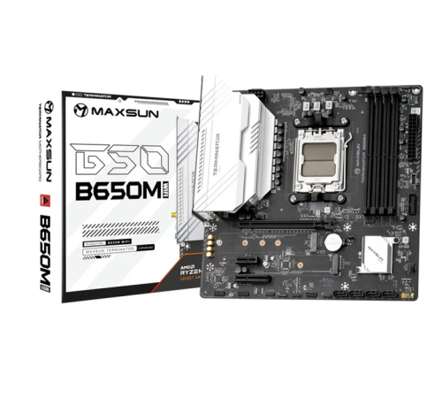 Материнская плата MAXSUN MS-Terminator B650M WIFI6, AM5, B650, 4*DDR5, 4*SATA 3.0, 2*M.2, USB 3.2, USB 2.0, Type-C, 1*PCIE 16, 1*PCIE 4, 1*PCIE 1, HDMI+DP, mATX
