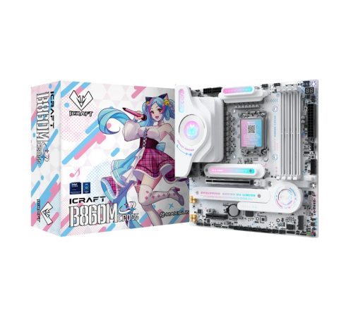 Материнская плата MAXSUN MS-iCraft 860M CROSS, LGA1851, B860, 4*DDR5, 4*SATA3, 2*M.2, USB 3.2, USB 2.0, Type-C, 1*PCIEx16, 1*PCIex4, HDMI+DP, mATX
