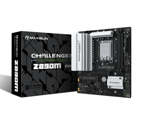Материнская плата MAXSUN MS-Challenger Z890M WIFI, LGA1851, Z890, 2*DDR5, 3*SATA3, 2*M.2, USB 3.2, USB 2.0, Type-C, 1*PCIEx16, 1*PCIex4, 1*PCIex1, HDMI+DP, mATX