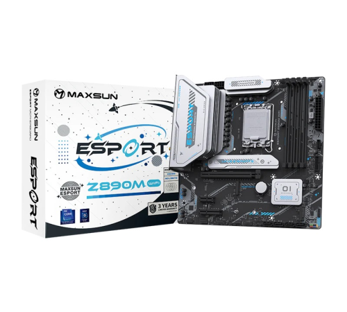 Материнская плата MAXSUN MS-eSport Z890M WIFI, LGA1851, Z890, 4*DDR5, 4*SATA3, 3*M.2, USB 3.2, USB 2.0, Type-C, 1*PCIEx16, 1*PCIex4, 1*PCIex1, HDMI+DP, ATX