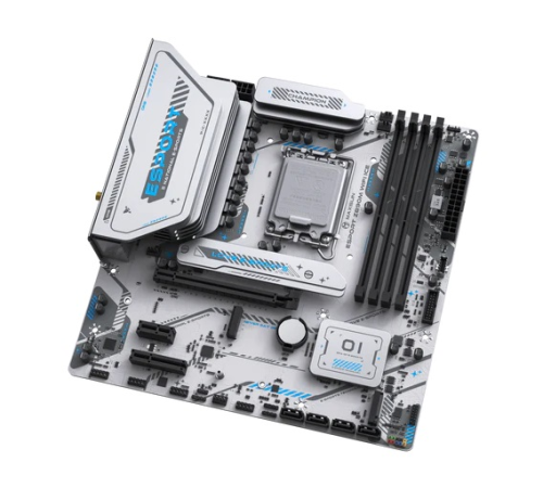 Материнская плата MAXSUN MS-eSport Z890M WIFI ICE, LGA1851, Z890, 4*DDR5, 4*SATA3, 3*M.2, USB 3.2, USB 2.0, Type-C, 1*PCIEx16, 1*PCIex4, 1*PCIex1, HDMI+DP, ATX