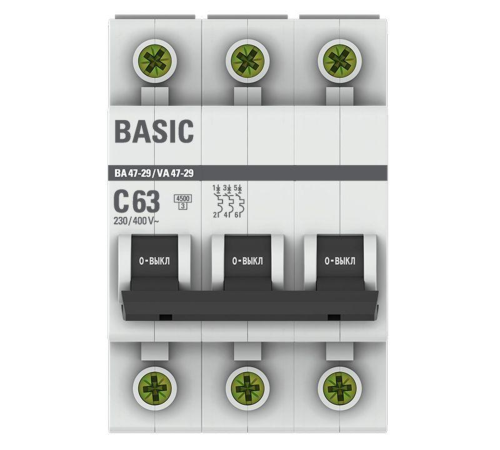 EKF mcb4729-3-63C Автоматический выключатель 3P 63А (C) 4,5кА ВА 47-29 EKF Basic EKF mcb4729-3-63C Автоматический выключатель 3P 63А (C) 4,5кА ВА 47-29 EKF Basic