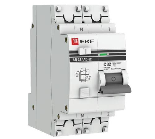 EKF DA32-32-30-pro Дифференциальный автомат АД-32 1P+N 32А/30мА (хар. C, AC, электронный, защита 270В) 4,5кА EKF PROxima EKF DA32-32-30-pro Дифференциальный автомат АД-32 1P+N 32А/30мА (хар. C, AC, электронный, защита 270В) 4,5кА EKF PROxima