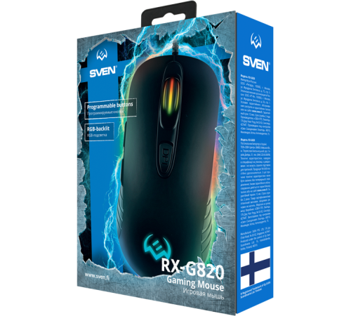 Игровая мышь SVEN RX-G820 (6+1кл. 200-4800 DPI. ПО. SoftTouch. RGB-подсветка. игров. упак) Sven RX-G820 (SV-017002)