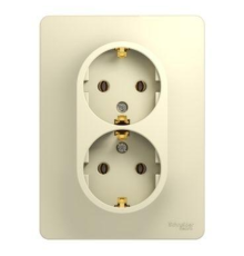 Systeme electric GSL000224 GLOSSA РОЗЕТКА двойная с заземлением, 16А, в сборе, БЕЖЕВЫЙ