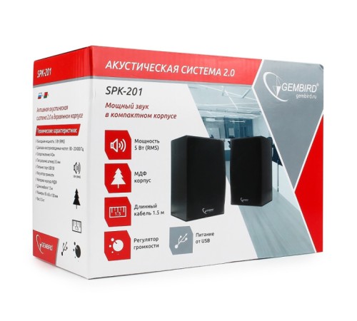 Акустич. система 2.0 Gembird SPK-201 {МДФ, черный ,2х2,5 Вт,USB-питание}