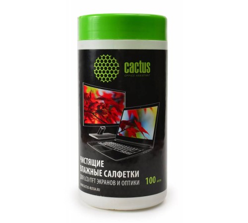 Салфетки Cactus CS-T1001 для экранов и оптики туба 100шт влажных Салфетки Cactus CS-T1001 для экранов и оптики туба 100шт влажных