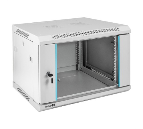 Exegate EX298599RUS Шкаф телекоммуникационный 19" настенный 6U ExeGate EC-WM-6U.450.G.GREY (19”, 6U, 600x450x370mm (ШхГхВ), передняя дверь закаленное стекло, съемные боковые панели, пыле- и влагозащит