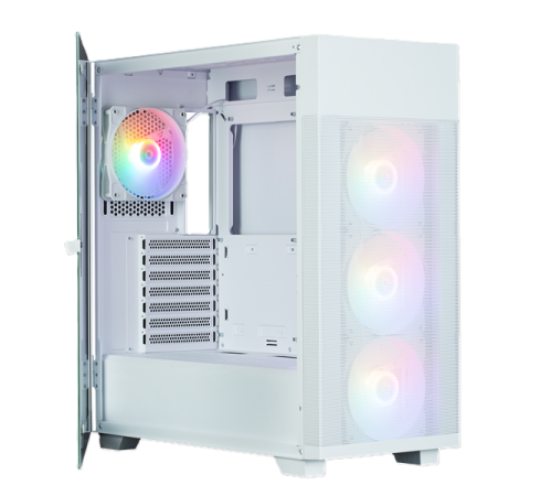 Корпус ZALMAN S5 NEO, ATX, WHITE, WINDOW, 2xCOMBO (3.5" or 2.5"), 4x2.5", 1xUSB2.0, 1xUSB3.1, FRONT 3x120mm FRGB, REAR 1x120mm FRGB