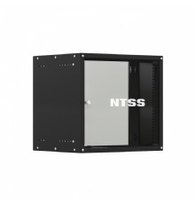 NTSS Шкаф настенный телекоммуникационный NTSS LIME 12U 550х450х635мм, 2 профиля 19, дверь стеклянная, боковые стенки несъемные, разобранный, черный RAL 9005 NTSS-WL12U5545GS-BL