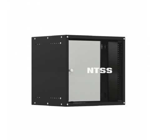 NTSS Шкаф настенный телекоммуникационный NTSS LIME 12U 550х450х635мм, 2 профиля 19, дверь стеклянная, боковые стенки несъемные, разобранный, черный RAL 9005 NTSS-WL12U5545GS-BL