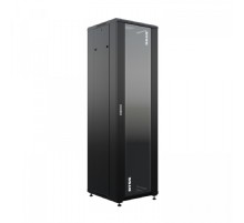 NTSS Шкаф напольный универсальный серверный NTSS R 32U 600х600мм, 4 профиля 19, двери стекло и сплошная металл, боковые стенки съемные, регулируемые опоры, разобранный, черный RAL 9005 NTSS-R32U6060GS
