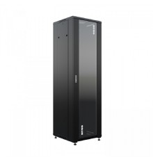 NTSS Шкаф напольный универсальный серверный NTSS R 32U 600х600мм, 4 профиля 19, двери стекло и сплошная металл, боковые стенки съемные, регулируемые опоры, разобранный, черный RAL 9005 NTSS-R32U6060GS
