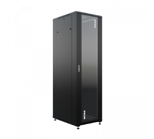 NTSS Шкаф напольный универсальный серверный NTSS R 18U 600х800мм, 4 профиля 19, двери стекло и сплошная металл, боковые стенки съемные, регулируемые опоры, разобранный, черный RAL 9005 NTSS-R18U6080GS