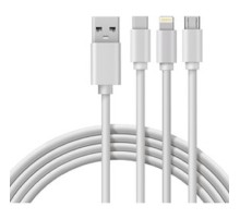 Кабель USB 3в1 Type-С (3A), Lightning (2,4A), micro USB (2A) 1м, ПВХ REXANT