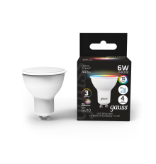 Лампа светодиодная Gauss 101106406 6Вт цок.:GU10 софит 175B св.свеч.RGBW MR16 (упак.:1шт)