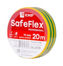 Изолента ПВХ 19мм (рул.20м) желт./зел. SafeFlex EKF plc-iz-sf-yg