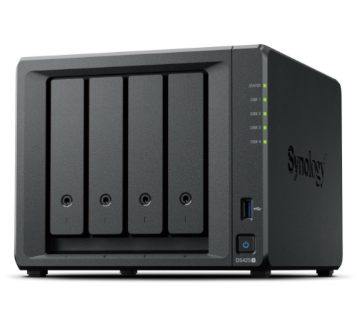 Synology DS425+ Сетевое хранилище 4x2.5"/3.5" SATA, Intel Celeron J4125/4x2GHz, 2GB DDR4, 1x2,5 Гбит/с, 1x1 Гбит/с
