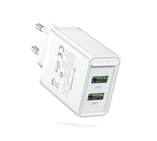 Сетевое зарядное устройство Vention на 2 порта USB (A+A) QC 3.0 Белый Vention FBAW0-EU
