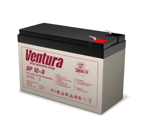 Ventura Аккумуляторная батарея GP 12-9 12V/9Ah {клемма S63, ДхШхВ 151х65х100мм, масса 2,55 кг, срок службы 6-9 лет} Ventura Аккумуляторная батарея GP 12-9 12V/9Ah {клемма S63, ДхШхВ 151х65х100мм, масса 2,55 кг, срок службы 6-9 лет}