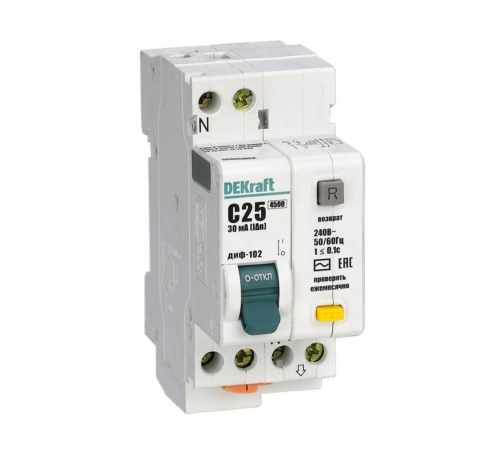 Выключатель автоматический дифференциального тока 2п (1P+N) C 25А 30мА тип AC 4.5кА ДИФ-102 2мод. DE