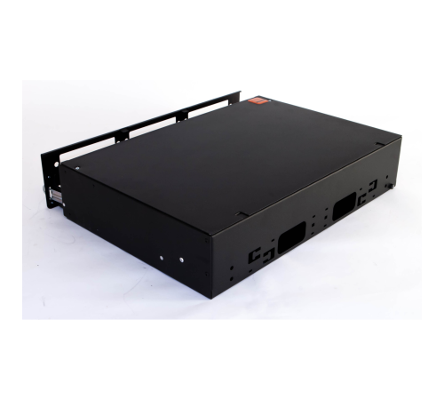 Hyperline FO-19V-2U-6xSLT-W130H30-48UN-BK Бокс оптический универсальный 19" выдвижной, с полкой, от 8 до 48 портов (SC, duplex LC, ST, FC), со сплайс пластиной, без пигтейлов и проходных адаптеров, 2U, черный Hyperline FO-19V-2U-6xSLT-W130H30-48UN-BK