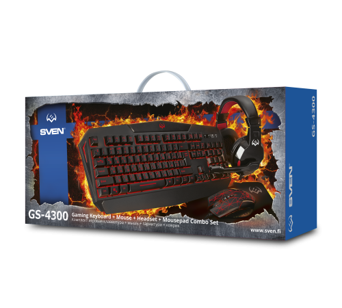 Игровой набор клавиатура+мышь+гарнитура+коврик SVEN GS-4300 (104 кл.+12Fn, 8 смен. кл., 200-4800DPI) Sven SV-018382
