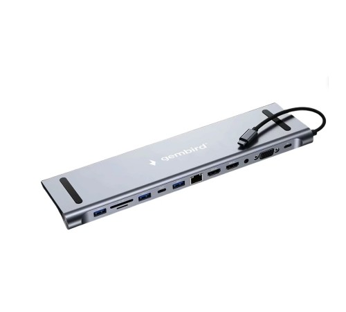 Gembird Док-станция Type-C,12в1: 2xUSB3.1,USB2.0, RJ45,PD87W, Jack3.5, SD/TF, 2xHDMI, VGA,Type-C (UHB-D6)