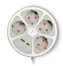 RITMIX RM-341C White Сетевой фильтр, удлинитель {4 евророзетки 16A, 1 USB-A, 1 USB-C, суммарно до 2.4А, 3 м, евровилка с заземлением } {80004157}
