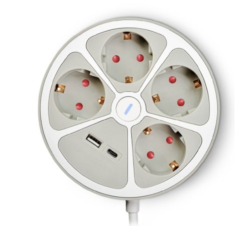 RITMIX RM-341C White Сетевой фильтр, удлинитель {4 евророзетки 16A, 1 USB-A, 1 USB-C, суммарно до 2.4А, 3 м, евровилка с заземлением } {80004157}