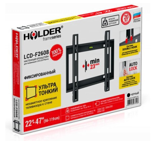 Кронштейн для телевизора Holder LCD-F2608 черный 22"-47" макс.40кг настенный фиксированный