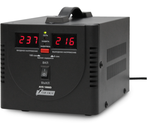 Стабилизатор POWERMAN AVS 1000D, черный, ступенчатый регулятор, цифровые индикаторы уровней напряжения, 1000ВА, 140-260В, максимальный входной ток 7А, 2 евророзетки, IP-20, напольный, 200мм х 150мм х 140мм, 2,3 кг. POWERMAN AVS 1000D (POWERMAN AVS 1000D Стабилизатор POWERMAN AVS 1000D, черный, ступенчатый регулятор, цифровые индикаторы уровней напряжения, 1000ВА, 140-260В, максимальный входной ток 7А, 2 евророзетки, IP-20, напольный, 200мм х 150мм х 140мм, 2,3 кг. POWERMAN AVS 1000D (POWERMAN AVS 1000D