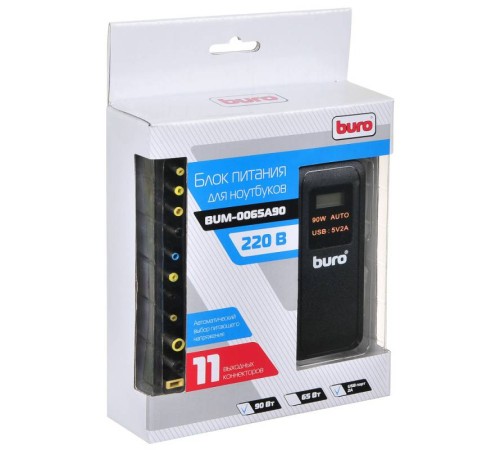 Блок питания Buro BUM-0065A90 автоматический 90W 12V-20V 11-connectors 5A 1xUSB 2.1A от бытовой электросети LСD индикатор Блок питания Buro BUM-0065A90 автоматический 90W 12V-20V 11-connectors 5A 1xUSB 2.1A от бытовой электросети LСD индикатор