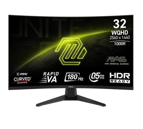 MSI 31.5" MAG 325CQF {VA 2560x1440 Curved 180Hz 11ms 300cd 2xHDMI DisplayPort USB-C(15W) Tilt VESA} [9S6-3DC11H-085]