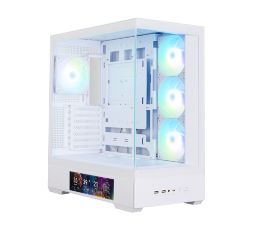Корпус ZALMAN P40 DS, ATX, WHITE, WINDOW, 9.1-inch LCD screen, 2xCombo(2.5” or 3.5”), 1x2.5”, 1xUSB TYPE-C, 2xUSB3.0, SIDE 3x120mm ARGB, REAR 1x120mm ARGB