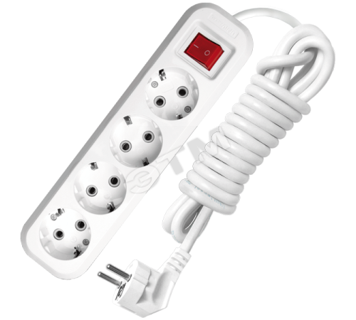 Удлинитель бытовой 4х3м с заземлением с выключателем 10А S-304