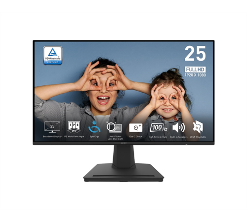 Монитор 24.5" MSI Pro MP252 IPS 1920x1080, 100 Гц, 1 мс, 16:9, 300 кд/м², HDMI, DP, 3.5 Jack, динамики (2x2 Вт), черный