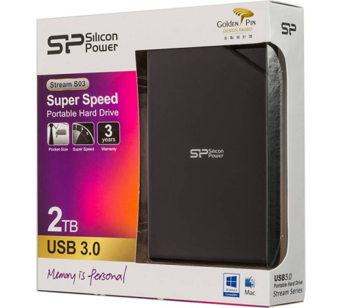 Жесткий диск Silicon Power USB 3.0 2Tb SP020TBPHDS03S3K S03 Stream 2.5" черный