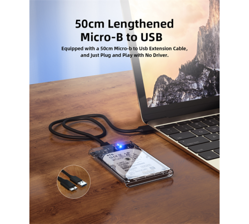 Внешний корпус для HDD/SSD Netac NT07WH11-30B0 2.5 SATA --> USB3.0 , скользящая прозрачная крышка, USB3.0 A --> B кабель