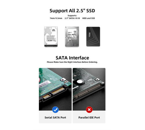 Внешний корпус для HDD/SSD Netac NT07WH11-30B0 2.5 SATA --> USB3.0 , скользящая прозрачная крышка, USB3.0 A --> B кабель