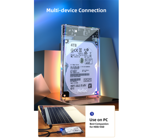 Внешний корпус для HDD/SSD Netac NT07WH11-30CC 2.5 SATA --> USB3.0 , скользящая прозрачная крышка, USB3.0 C --> C кабель Внешний корпус для HDD/SSD Netac NT07WH11-30CC 2.5 SATA --> USB3.0 , скользящая прозрачная крышка, USB3.0 C --> C кабель
