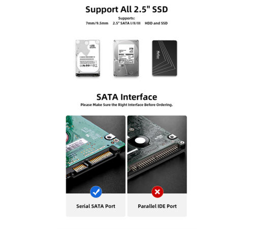Внешний корпус для HDD/SSD Netac NT07WH11-30CC 2.5 SATA --> USB3.0 , скользящая прозрачная крышка, USB3.0 C --> C кабель Внешний корпус для HDD/SSD Netac NT07WH11-30CC 2.5 SATA --> USB3.0 , скользящая прозрачная крышка, USB3.0 C --> C кабель